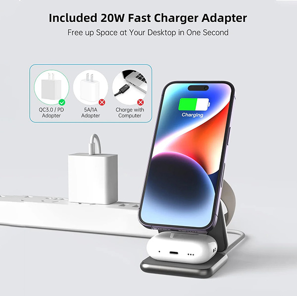 🔥HOT SALE🔥Three-in-one Wireless Charger Fast Charging Foldable Phone Watch And Earphone Universal