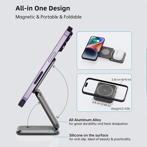 🔥HOT SALE🔥Three-in-one Wireless Charger Fast Charging Foldable Phone Watch And Earphone Universal